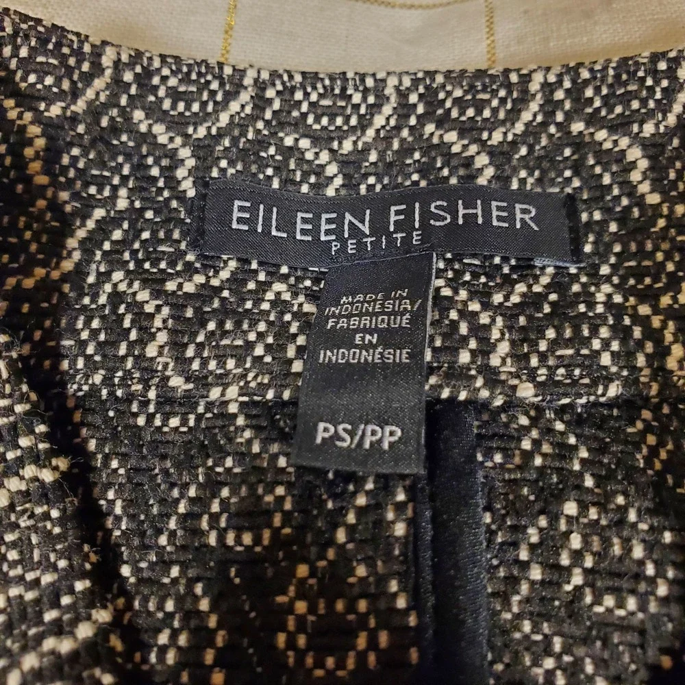 Eileen‎ Fisher Black  White cotton jacket Jacquard Full Zip Jacket Petite Small